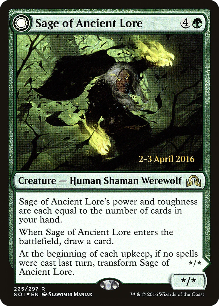 Sage of Ancient Lore (PRE-225) - Shadows over Innistrad Promos: (Double Faced Transform) Foil